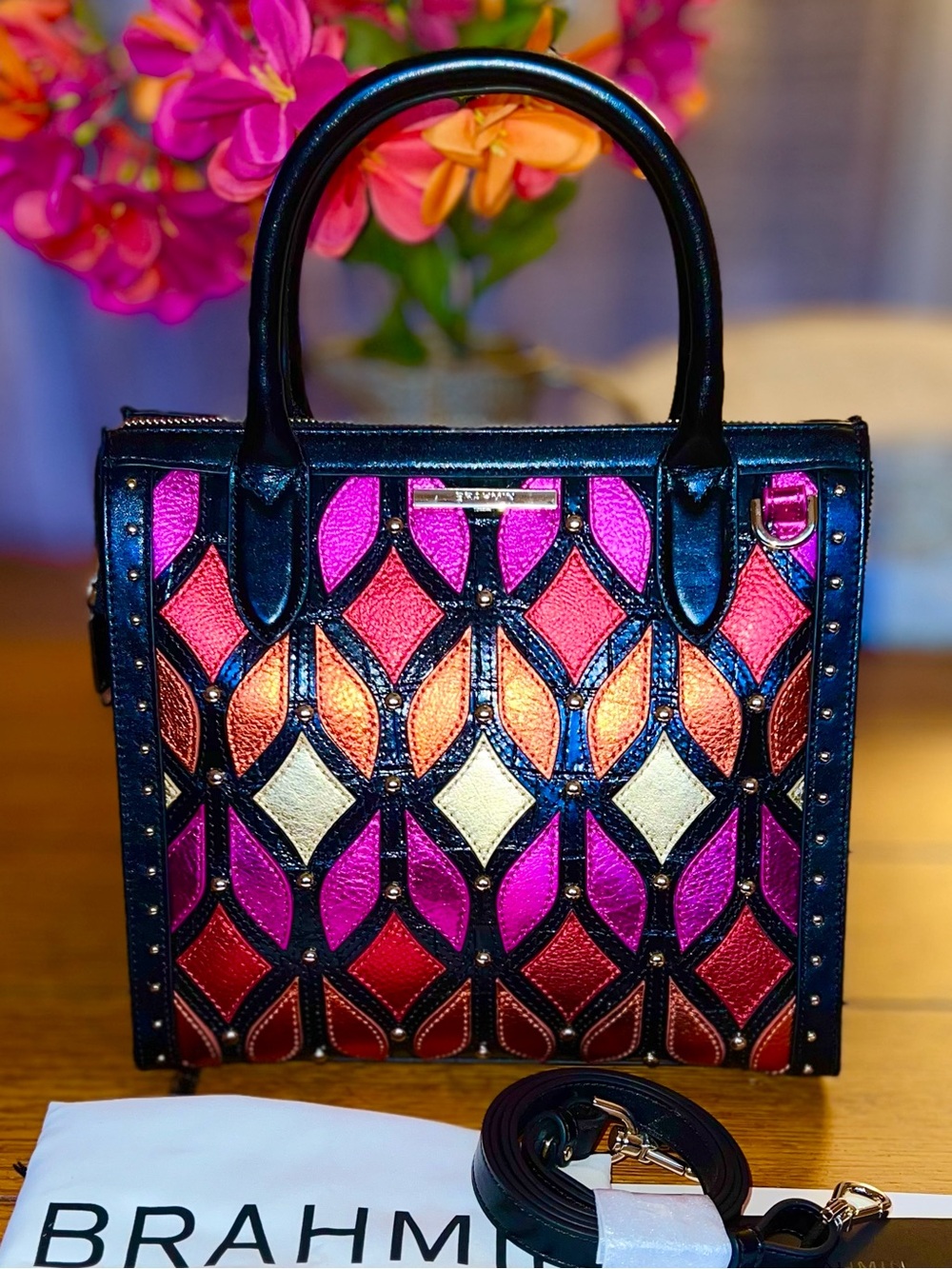Brahmin Premier Collection Small Caroline Showtime Royale Metallic Patchwork